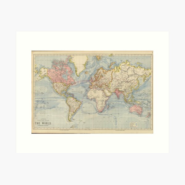 Vista previa del artículo con la obra «Mapa mundial histórico vintage azul Colores pastel beige, mapa boho», diseñado y vendido por easteuromaps.