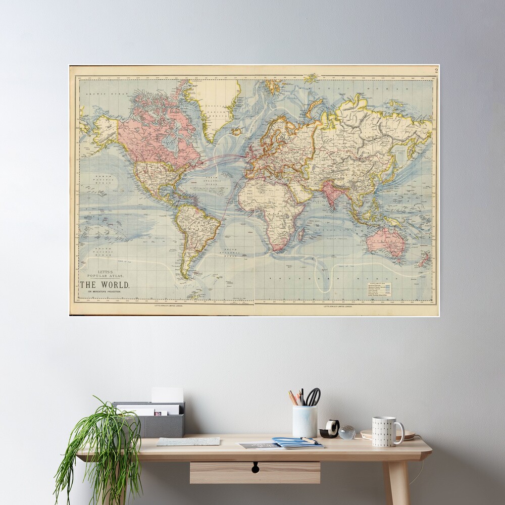 額装品/Old World Map Blue/ポスター 額装品/Old World Map Blue/ポスター Poster World Map Vintage