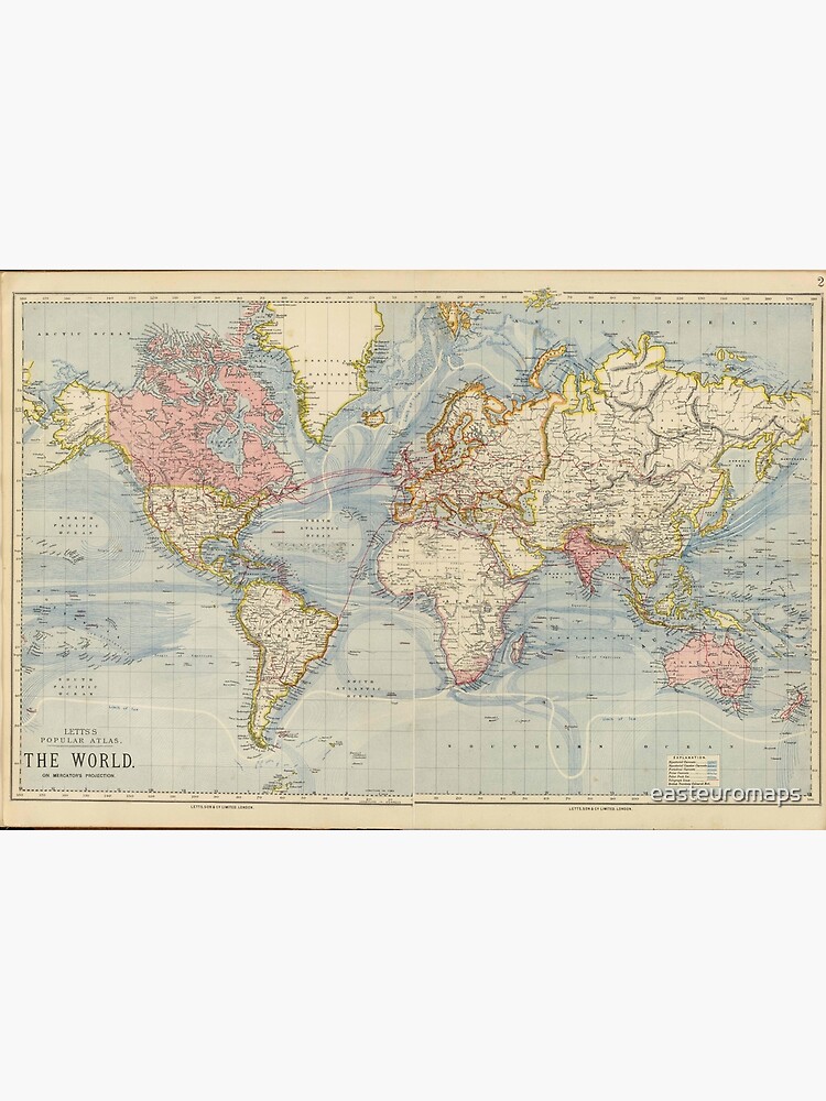 Digital Blue Vintage Atlas World Map Printable Download