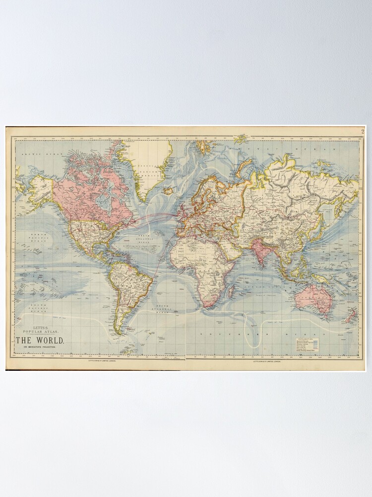 Discover Blue Vintage Historical World Map Poster
