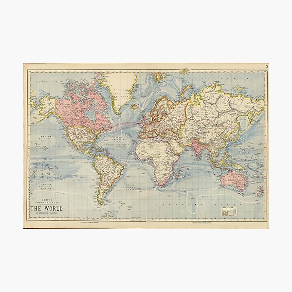 Item preview, Blue Vintage Historical World Map Beige Pastel Colours, Boho Map designed and sold by easteuromaps.