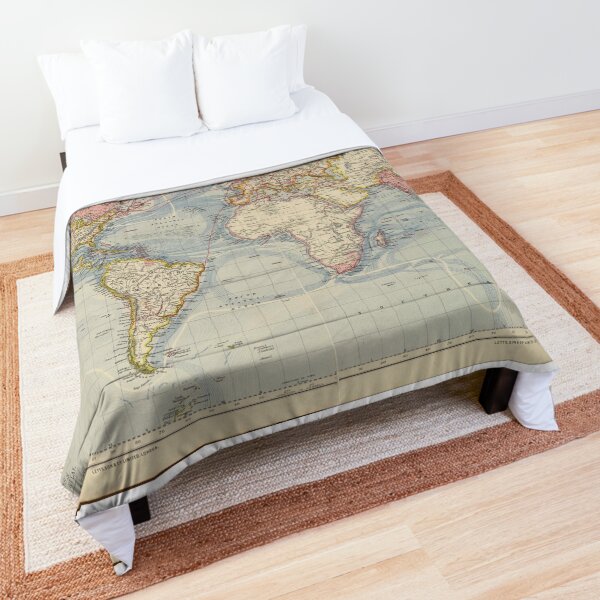Blue Vintage Historical World Map Comforter