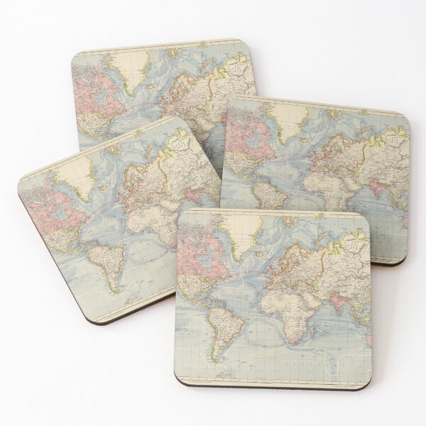 Item preview, Blue Vintage Historical World Map Beige Pastel Colours, Boho Map designed and sold by easteuromaps.