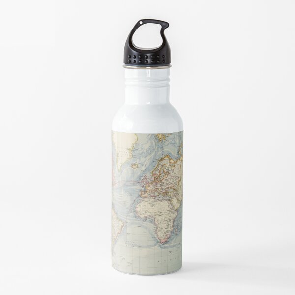 Mapa del mundo histórico antiguo azul vintage Botella de agua