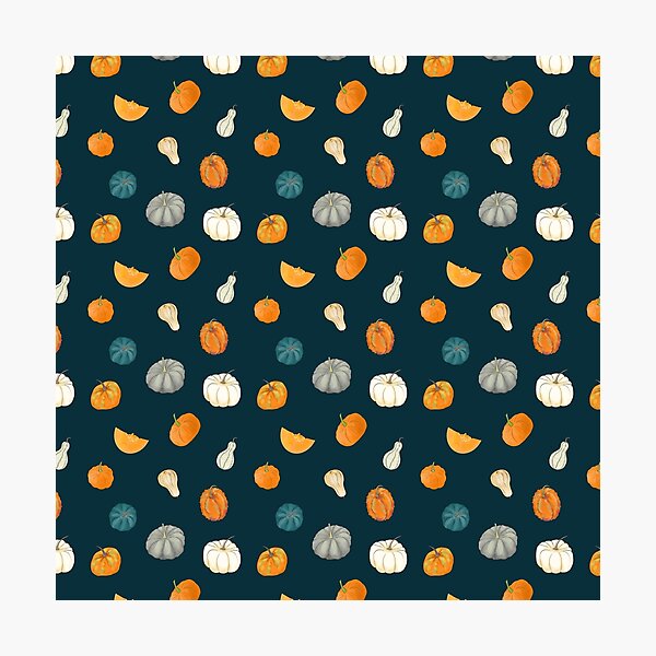 Halloween Pumpkins and Gourds - dark teal palette Photographic Print