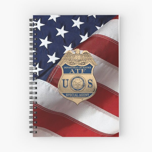 Artikelvorschau, Das Bureau of Alcohol, Tobacco, Firearms and Explosives – ATF Special Agent Badge über der amerikanischen Flagge entworfen und verkauft von Serge Averbukh Art Studio.