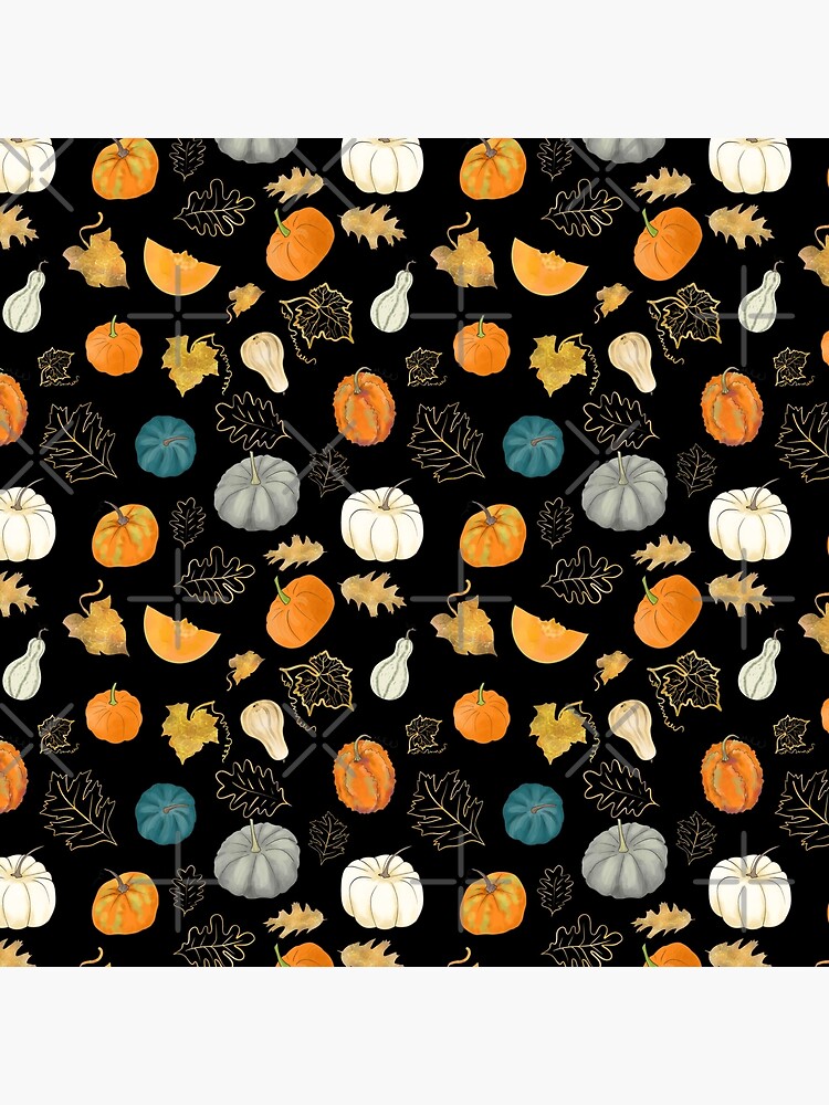 Thumbnail 4 of 4, Pillow, Halloween Pumpkins and Gold Leaf Pattern designed and sold by andreeadumez.