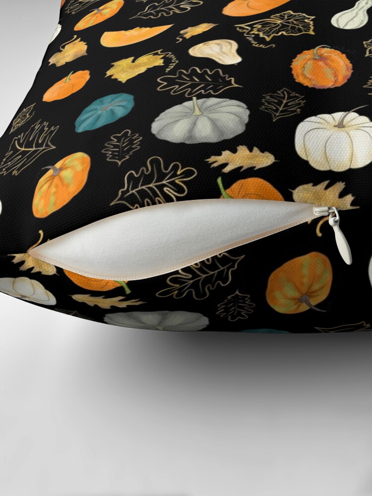 Alternate view of Halloween Pumpkins and Gold Leaf Pattern Throw Pillow