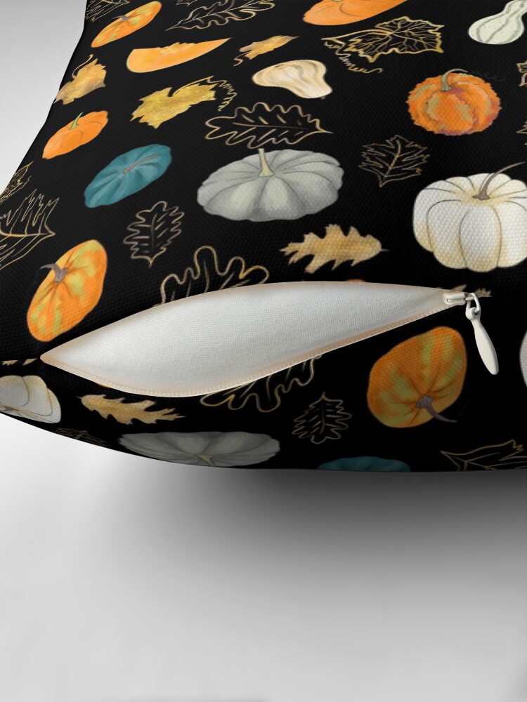 Thumbnail 2 of 4, Pillow, Halloween Pumpkins and Gold Leaf Pattern designed and sold by andreeadumez.