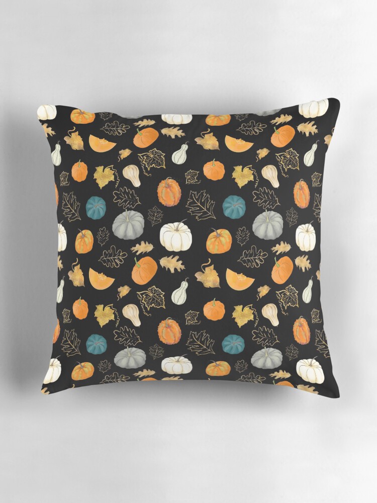 Thumbnail 3 of 4, Pillow, Halloween Pumpkins and Gold Leaf Pattern designed and sold by andreeadumez.