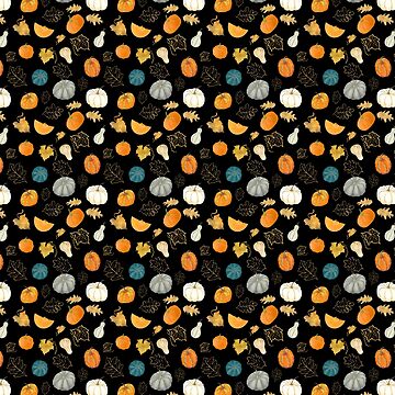 Artwork thumbnail, Halloween Pumpkins and Gold Leaf Pattern by Andreea Dumez