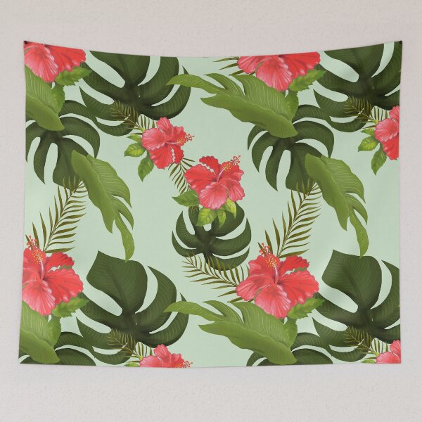 Item preview, Tropical Pink Hawaiian Flowers Jungle Leaf Print  designed and sold by newburyboutique.