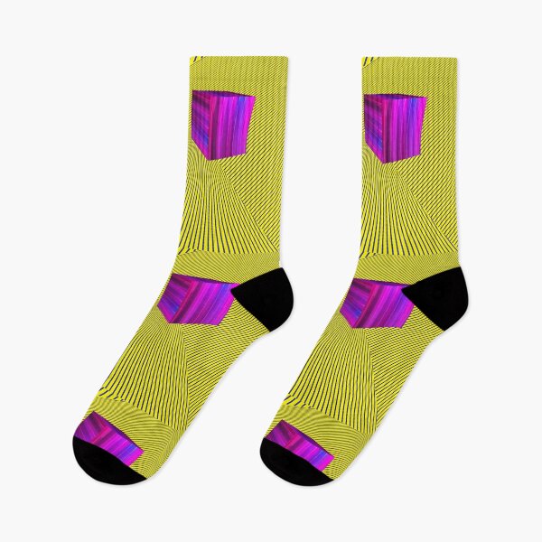 Item preview, Pink  Riddle Cubes shapes on yellow striped pattern. designed and sold by IaroslavB.