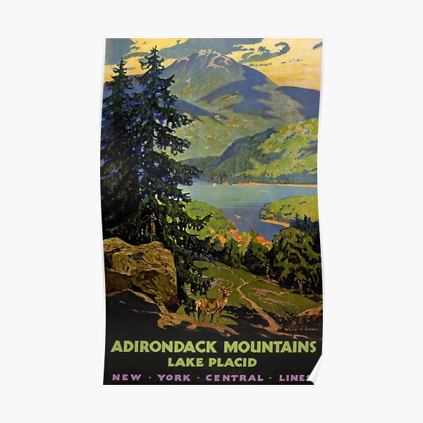Adirondack Mountains Lake Placid Vintage Poster Restored Poster