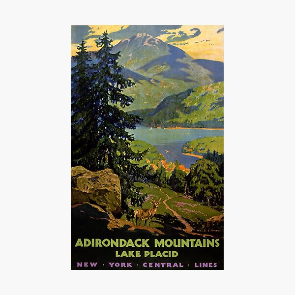 Adirondack Mountains Lake Placid Vintage Poster Restored Photographic Print