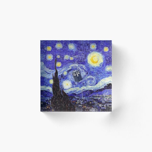 A Starry Night Van Gogh Mountain Inspiration With Tardis Acrylic Block