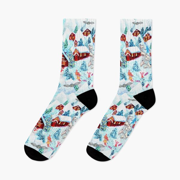Item preview, Christmas Alpine Village with kids, reindeer, owls, mountains, mountain goats, kids and christmas trees designed and sold by MagentaRose.