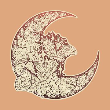 Artwork thumbnail, Moth & Moon | Autumn Terra Cotta Palette | Nature Art by OMEGAFAUNA