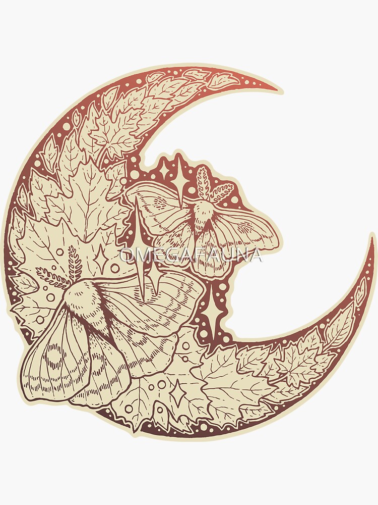 Thumbnail 3 of 3, Sticker, Moth & Moon | Autumn Terra Cotta Palette | Nature Art designed and sold by OMEGAFAUNA.