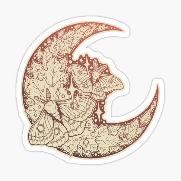 Moth & Moon | Autumn Terra Cotta Palette | Nature Art Sticker