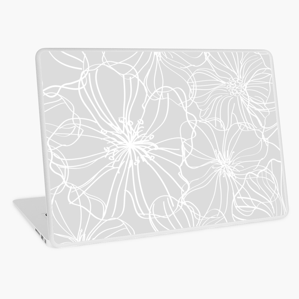 Flower Drawing, Gray and White Laptop Skin