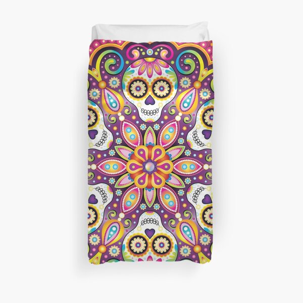Sugar Skull Mandala - Day of the Dead Mandala Art by Thaneeya McArdle Duvet Cover