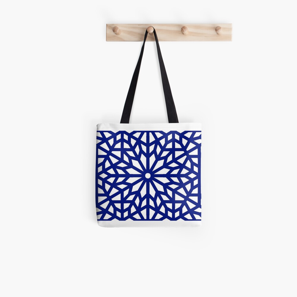 blue and white tote bag