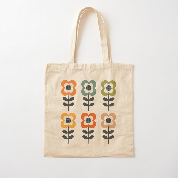 Mod Flowers in Retro Colors on Charcoal Cotton Tote Bag