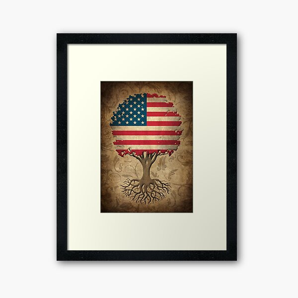 Tree of Life with American Flag Framed Art Print