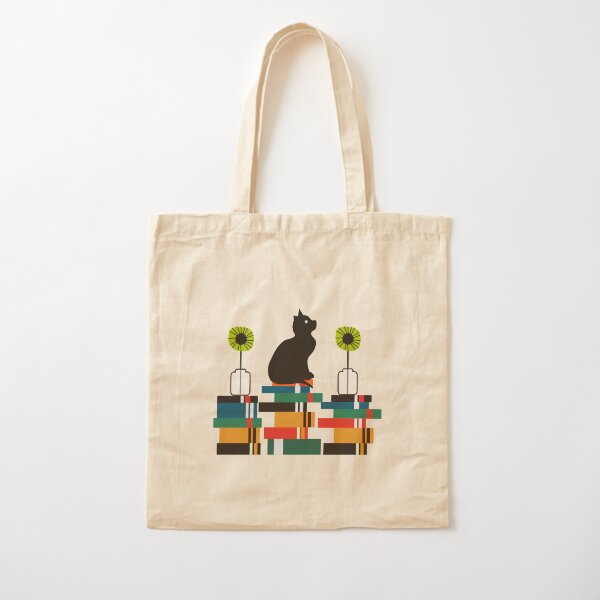 Cat, books and flowers Cotton Tote Bag