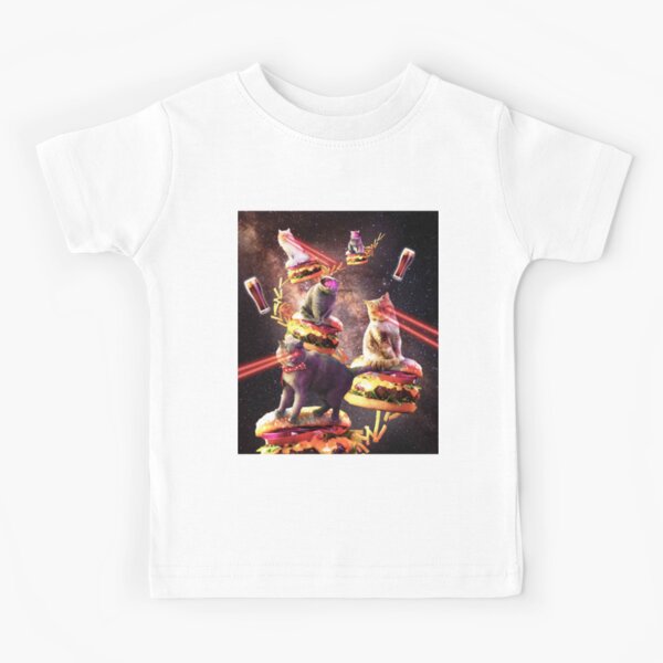 Galaxy Laser Cat On Burger - Space Cheeseburger Cats with Lazer Kids T-Shirt