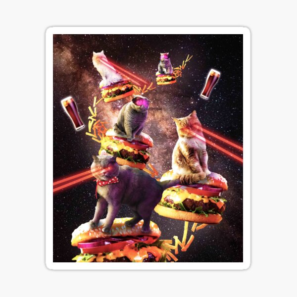 Galaxy Laser Cat On Burger - Space Cheeseburger Cats with Lazer Sticker