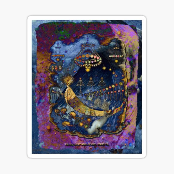 'Wanderings Of A Comet' In Deep Blue, Violet And Gold Hues Sticker