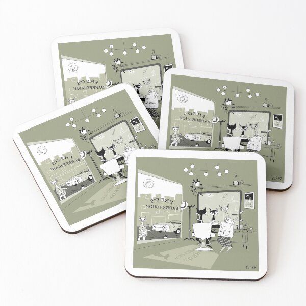 Item preview, Barber Shop Mid Century Modern Atomic Cats designed and sold by AtomicOffice.