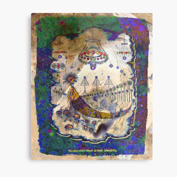 'Wanderings Of A Comet' In Violet, Gold, Blue And Green Hues Metal Print