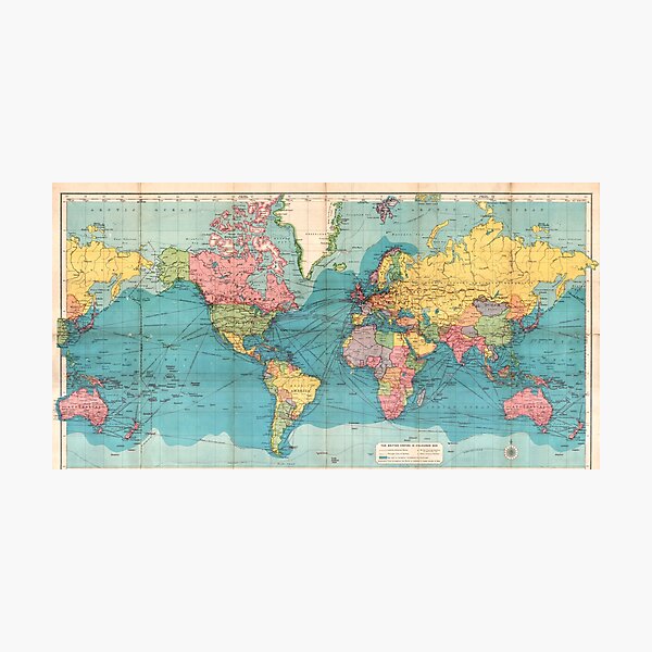 Item preview, Vintage Blue Rainbow Historical World Map, Colorful Bohemian Map designed and sold by easteuromaps.