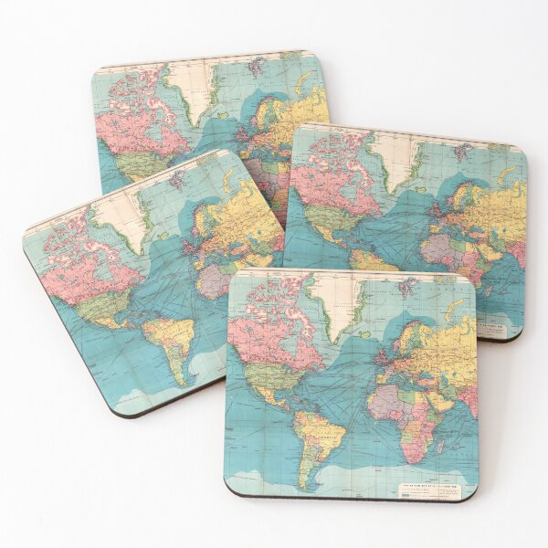 Item preview, Vintage Blue Rainbow Historical World Map, Colorful Bohemian Map designed and sold by easteuromaps.