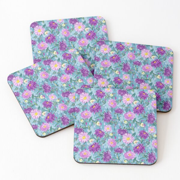 Item preview, Asters on green-blue Argyle background designed and sold by Irina Ivanova.