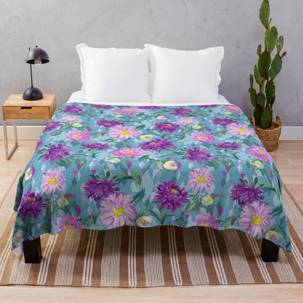 Item preview, Asters on green-blue Argyle background designed and sold by Irina Ivanova.