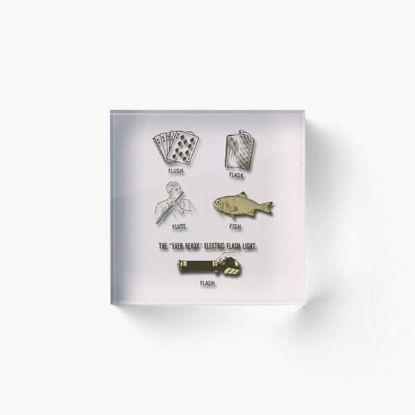 Flush, Flask, Flute, Fish, Flash Fun In Gold Tones Acrylic Block
