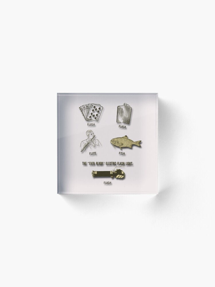 Alternate view of Flush, Flask, Flute, Fish, Flash Fun In Gold Tones Acrylic Block