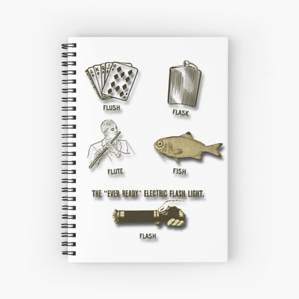 Flush, Flask, Flute, Fish, Flash Fun In Gold Tones Spiral Notebook