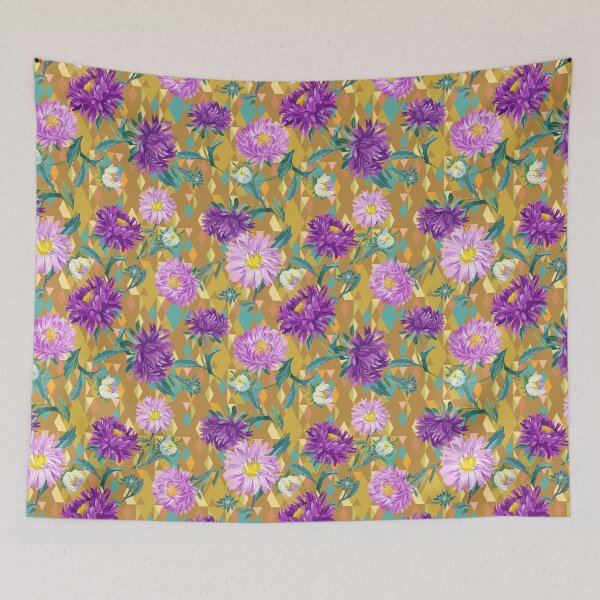Item preview, Asters on gold Argyle background designed and sold by Irina Ivanova.