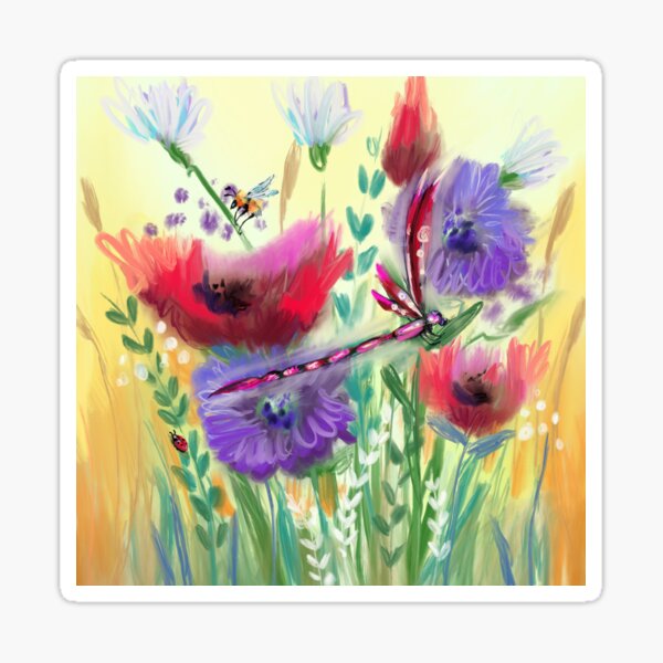 Poppy Meadow Purple Dandelions  Sticker