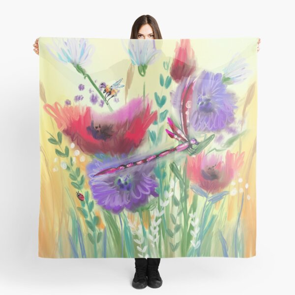 Poppy Meadow Purple Dandelions Scarf