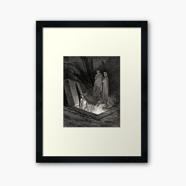 The Divine Comedy. Gustave Dore. Dante, Woodcut illustration, The Inferno, Canto 10. Framed Art Print