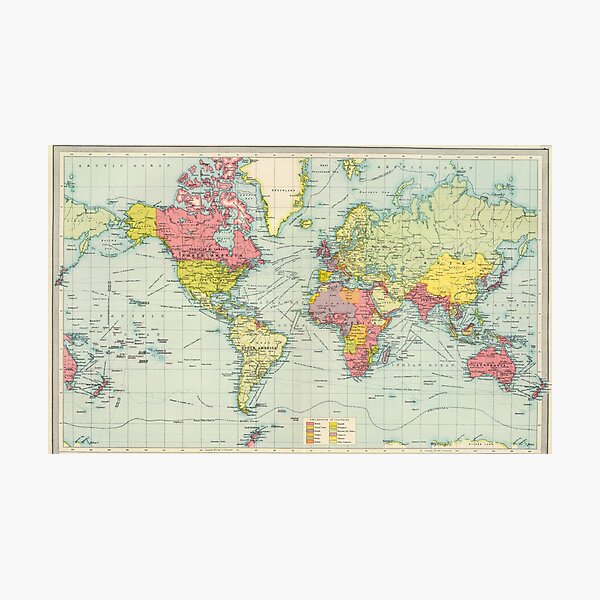Item preview,  Vintage Historical World Map, Rainbow World Map, Red Green Yellow Blue Map, Bohemian Map designed and sold by easteuromaps.