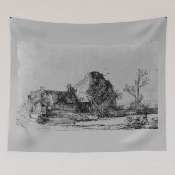 Item preview, Cottage and Farm Building, Man Sketching - Rembrandt - 1645 designed and sold by CrankyOldDude.