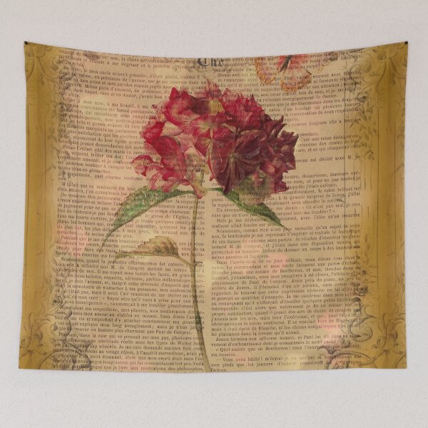 Item preview, Botanical print, on vintage page - Hydrangea blossom designed and sold by Art by Lilia.