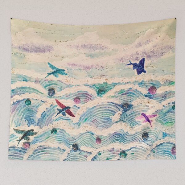 Item preview, Flying fish in abstract sea designed and sold by MelanieNad.